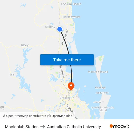 Mooloolah Station to Australian Catholic University map