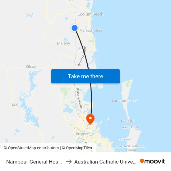 Nambour General Hospital to Australian Catholic University map
