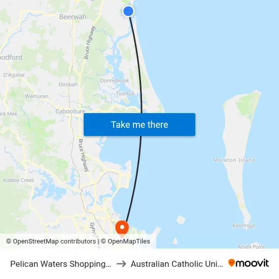 Pelican Waters Shopping Centre to Australian Catholic University map