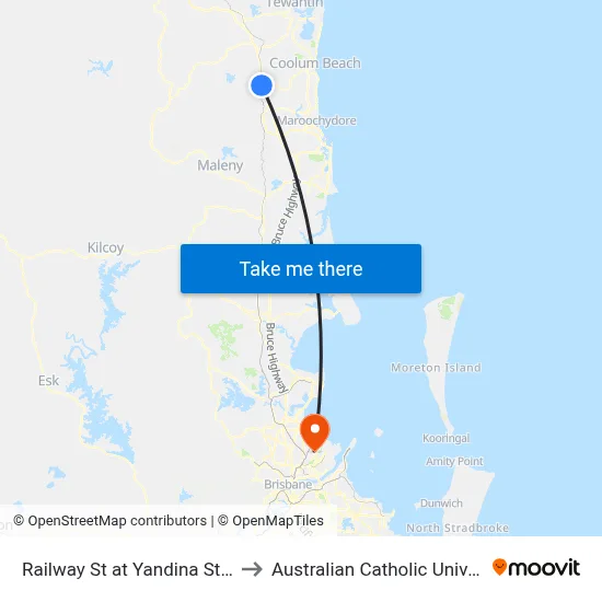 Railway St at Yandina Station to Australian Catholic University map