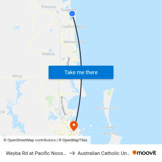 Weyba Rd at Pacific Noosa Resort to Australian Catholic University map