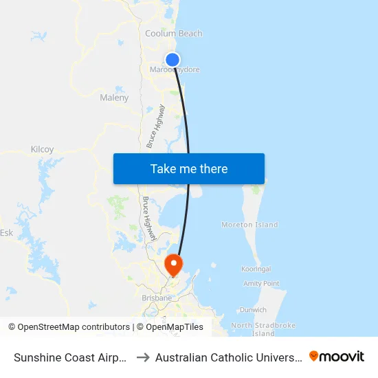 Sunshine Coast Airport to Australian Catholic University map