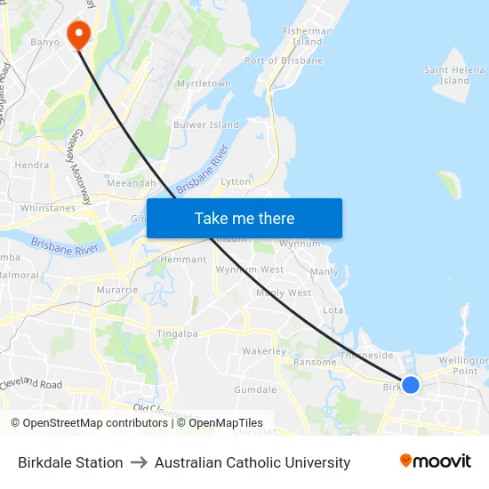 Birkdale Station to Australian Catholic University map
