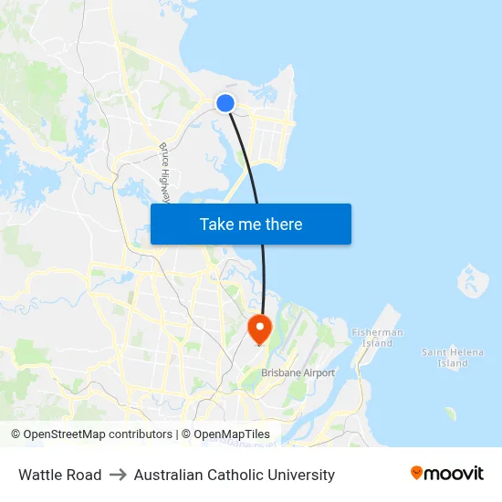 Wattle Road to Australian Catholic University map