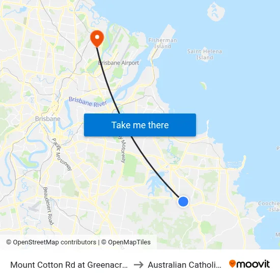 Mount Cotton Rd at Greenacres Caravan Park to Australian Catholic University map