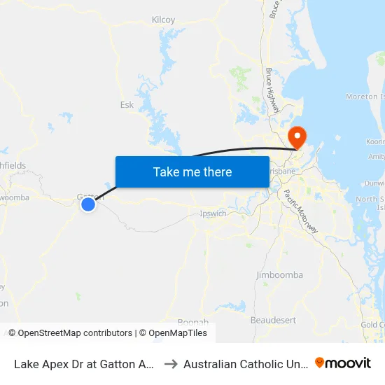 Lake Apex Dr at Gatton Apex Park to Australian Catholic University map