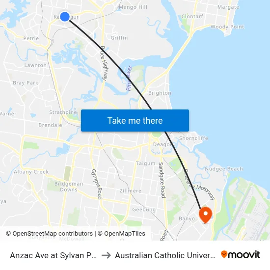 Anzac Ave at Sylvan Park to Australian Catholic University map