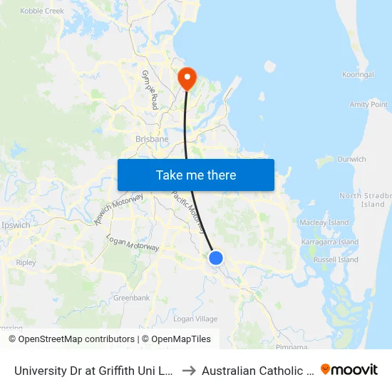 University Dr at Griffith Uni Logan Campus to Australian Catholic University map