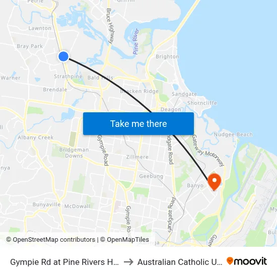 Gympie Rd at Pine Rivers High School to Australian Catholic University map