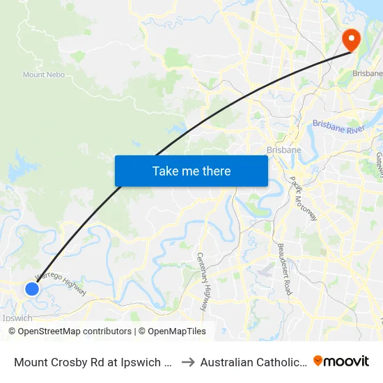 Mount Crosby Rd at Ipswich Caravan Village to Australian Catholic University map