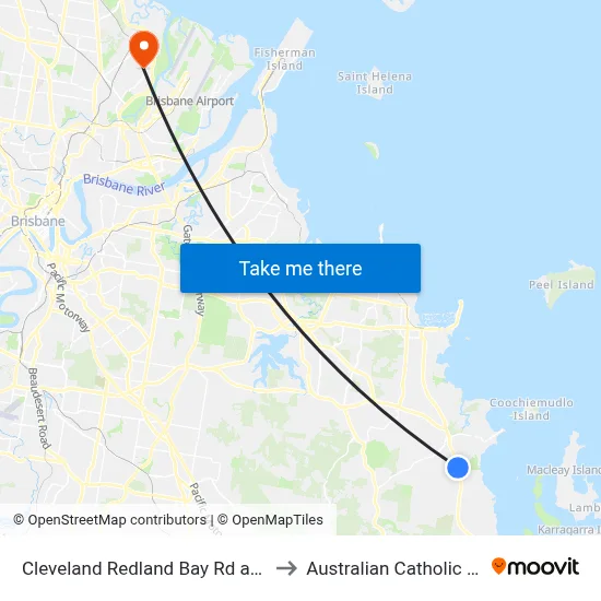 Cleveland Redland Bay Rd at Anita Street to Australian Catholic University map