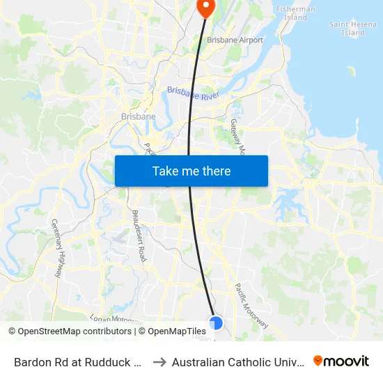 Bardon Rd at Rudduck Street to Australian Catholic University map