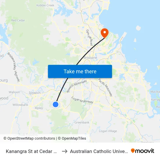 Kanangra St at Cedar Road to Australian Catholic University map