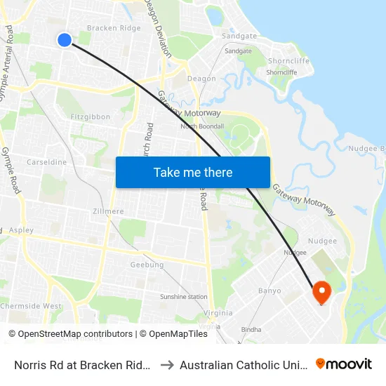 Norris Rd at Bracken Ridge Tafe to Australian Catholic University map