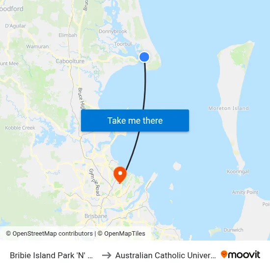 Bribie Island Park 'N' Ride to Australian Catholic University map