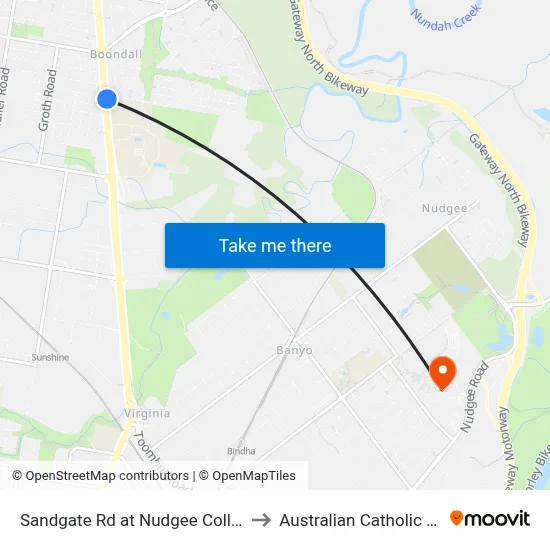 Sandgate Rd at Nudgee College, Stop 17 to Australian Catholic University map