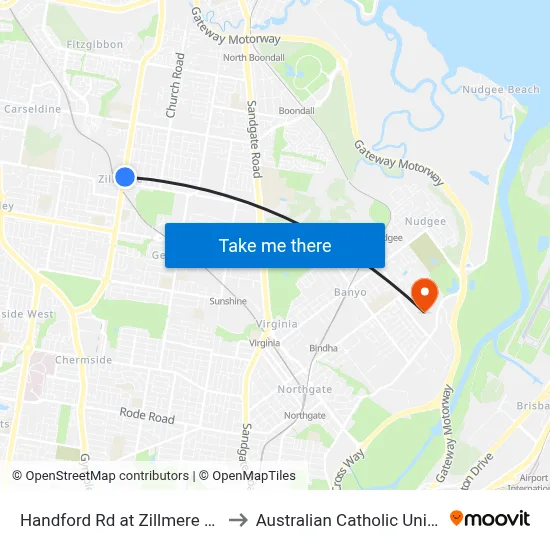 Handford Rd at Zillmere Station to Australian Catholic University map