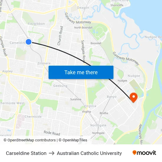 Carseldine Station to Australian Catholic University map