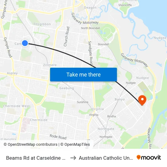 Beams Rd at Carseldine Campus to Australian Catholic University map