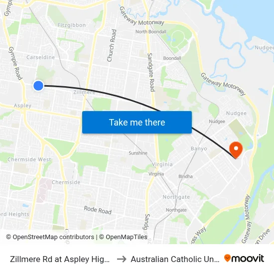 Zillmere Rd at Aspley High School to Australian Catholic University map
