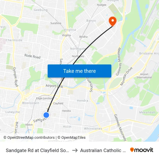 Sandgate Rd at Clayfield South, Stop 23 to Australian Catholic University map