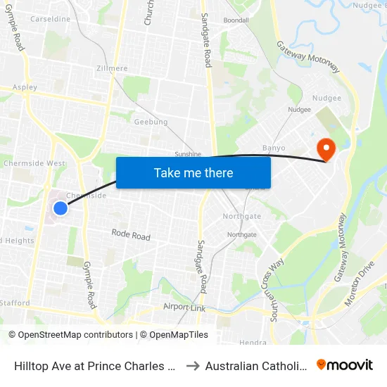 Hilltop Ave at Prince Charles Hospital, Stop 35 to Australian Catholic University map