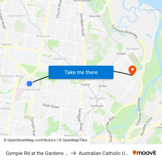 Gympie Rd at the Gardens Stop 38a to Australian Catholic University map
