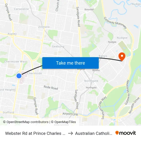 Webster Rd at Prince Charles Hospital, Stop 38 to Australian Catholic University map