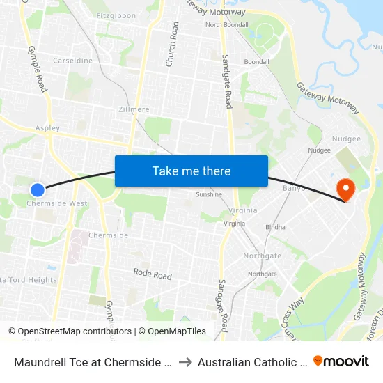 Maundrell Tce at Chermside West, Stop 48 to Australian Catholic University map