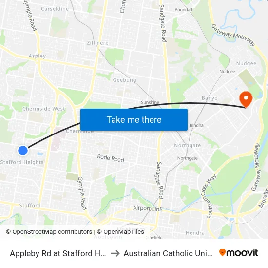 Appleby Rd at Stafford Heights to Australian Catholic University map