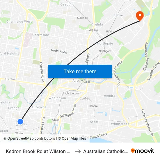 Kedron Brook Rd at Wilston Village, Stop 20 to Australian Catholic University map