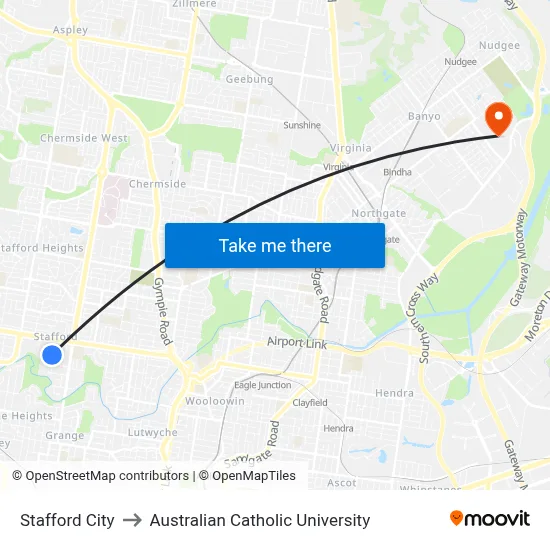Stafford City to Australian Catholic University map