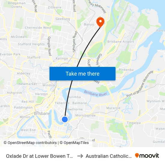 Oxlade Dr at Lower Bowen Terrace, Stop 19 to Australian Catholic University map