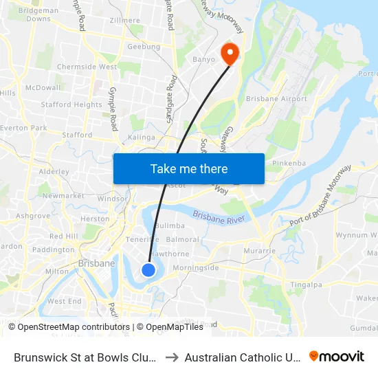 Brunswick St at Bowls Club, Stop 16 to Australian Catholic University map