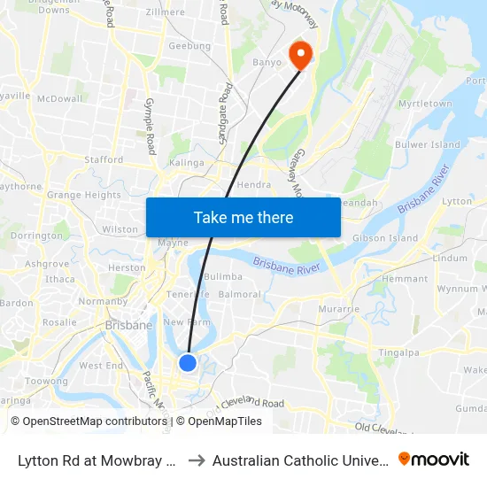 Lytton Rd at Mowbray Park to Australian Catholic University map