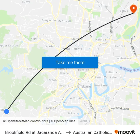 Brookfield Rd at Jacaranda Avenue, Stop 43 to Australian Catholic University map