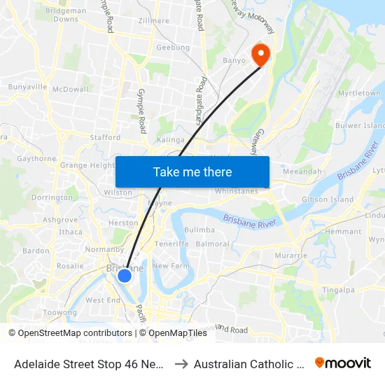 Adelaide Street Stop 46 Near George St to Australian Catholic University map