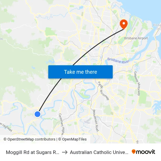 Moggill Rd at Sugars Road to Australian Catholic University map