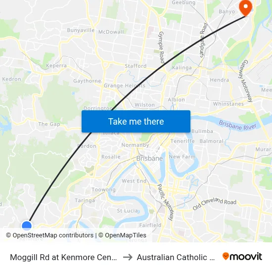 Moggill Rd at Kenmore Central, Stop 37 to Australian Catholic University map