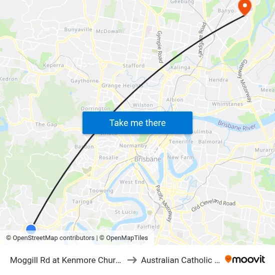 Moggill Rd at Kenmore Churches, Stop 35 to Australian Catholic University map
