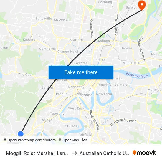 Moggill Rd at Marshall Lane, Stop 32 to Australian Catholic University map