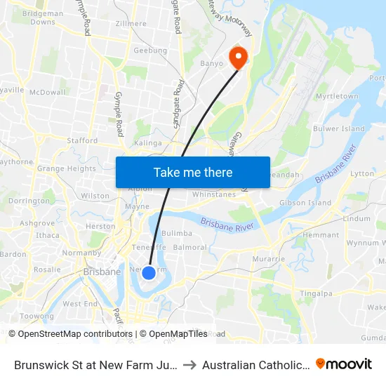 Brunswick St at New Farm Junction, Stop 14 to Australian Catholic University map