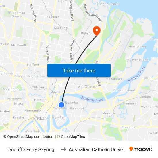Teneriffe Ferry Skyring Tce to Australian Catholic University map