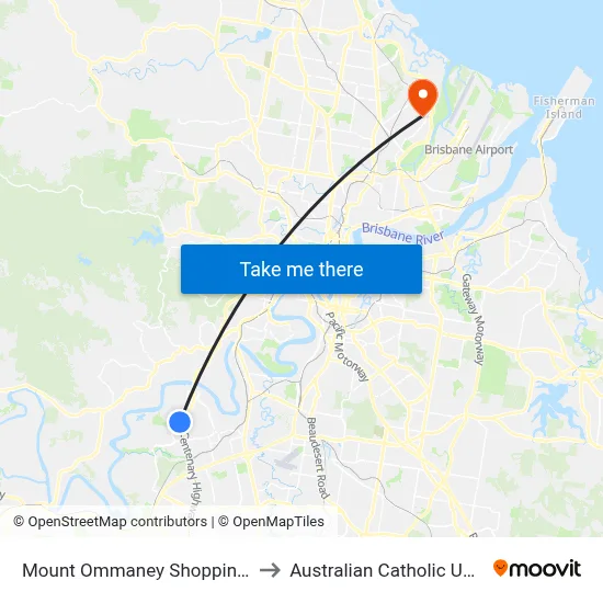 Mount Ommaney Shopping Centre to Australian Catholic University map