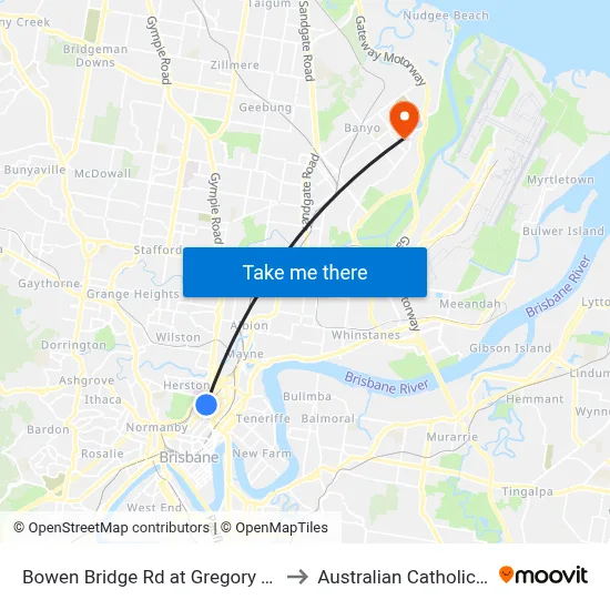 Bowen Bridge Rd at Gregory Terrace, Stop 7 to Australian Catholic University map