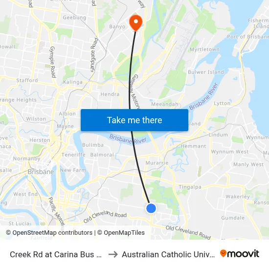Creek Rd at Carina Bus Depot to Australian Catholic University map