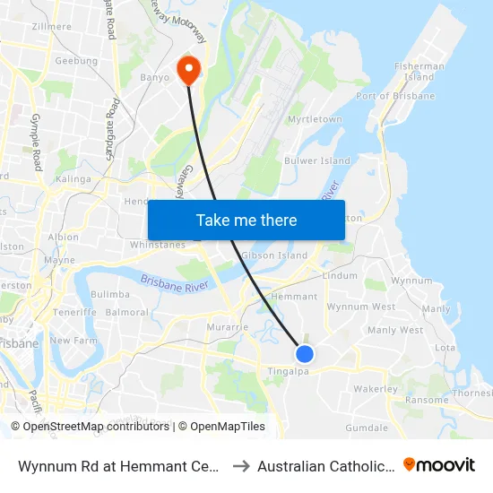 Wynnum Rd at Hemmant Cemetery, Stop 44 to Australian Catholic University map