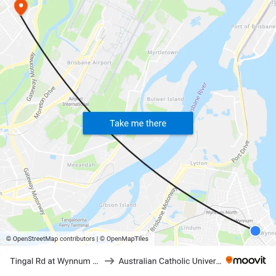 Tingal Rd at Wynnum RSL to Australian Catholic University map