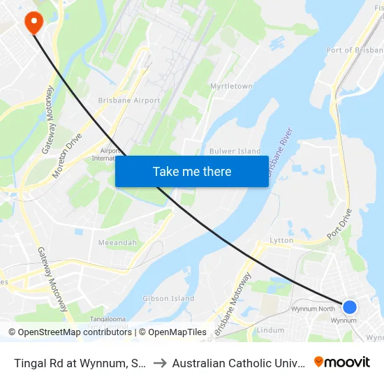 Tingal Rd at Wynnum, Stop 3 to Australian Catholic University map