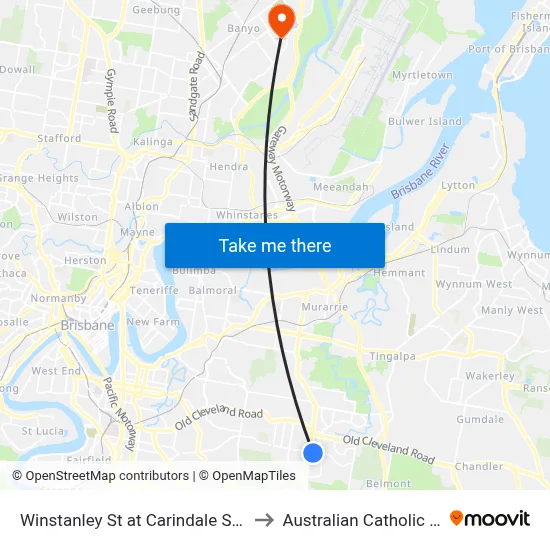 Winstanley St at Carindale Shops, Stop 49 to Australian Catholic University map